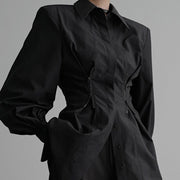 All-match Loose Slimming Zipper Long Sleeve Waist Trimming Shirt
