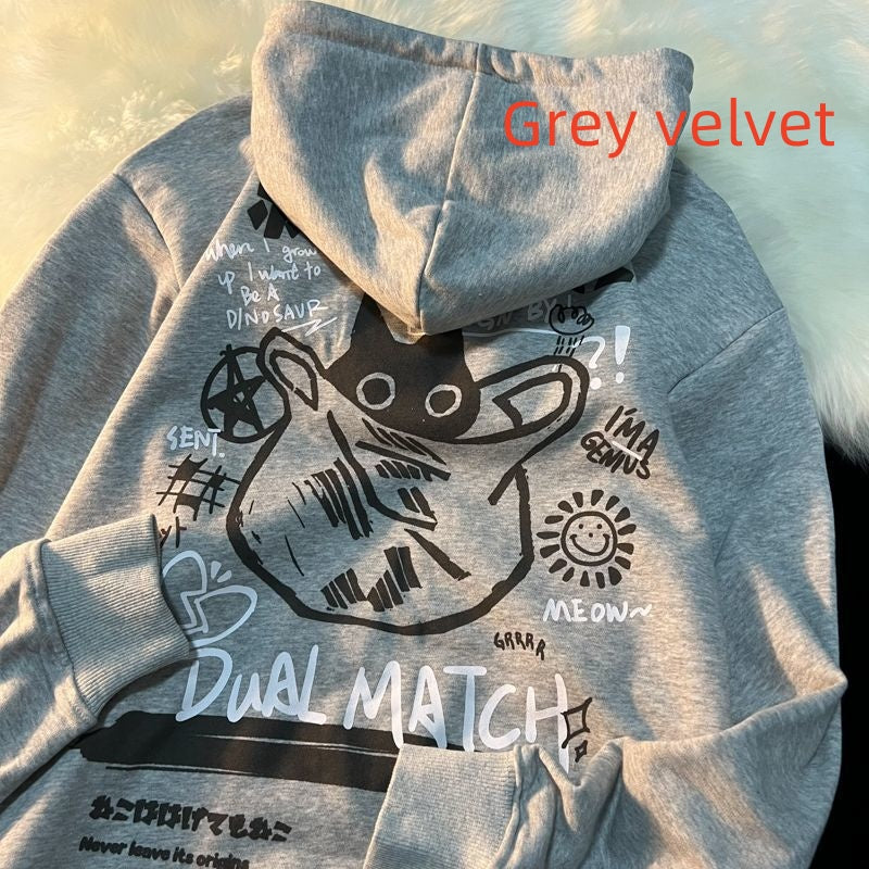Korean Style Loose Cartoon Anime Hoodie for Women