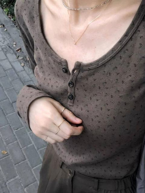 Vintage Slim-Fit Button Long Sleeve Women's Base Shirt