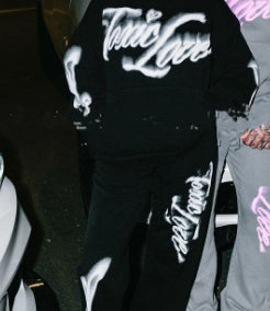 Vintage Letter Print Casual Hooded Tracksuit