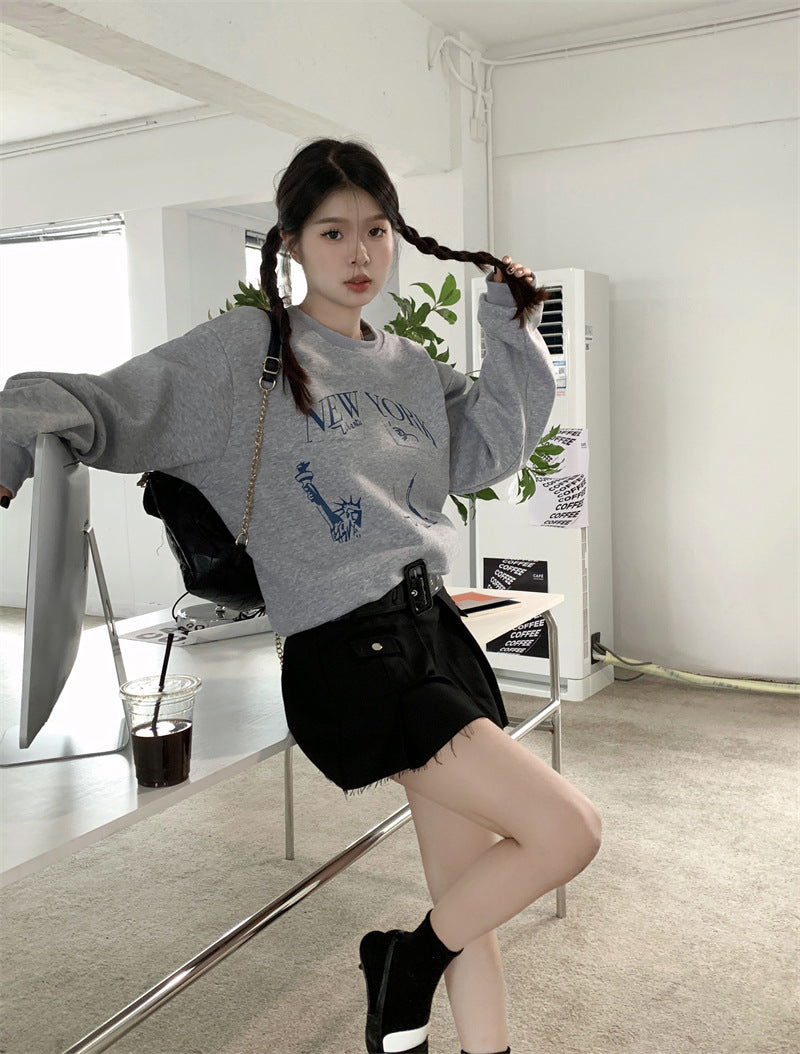 Printed Sweater Early Autumn New Retro Loose All-matching Slimming Top Women's Fashion
