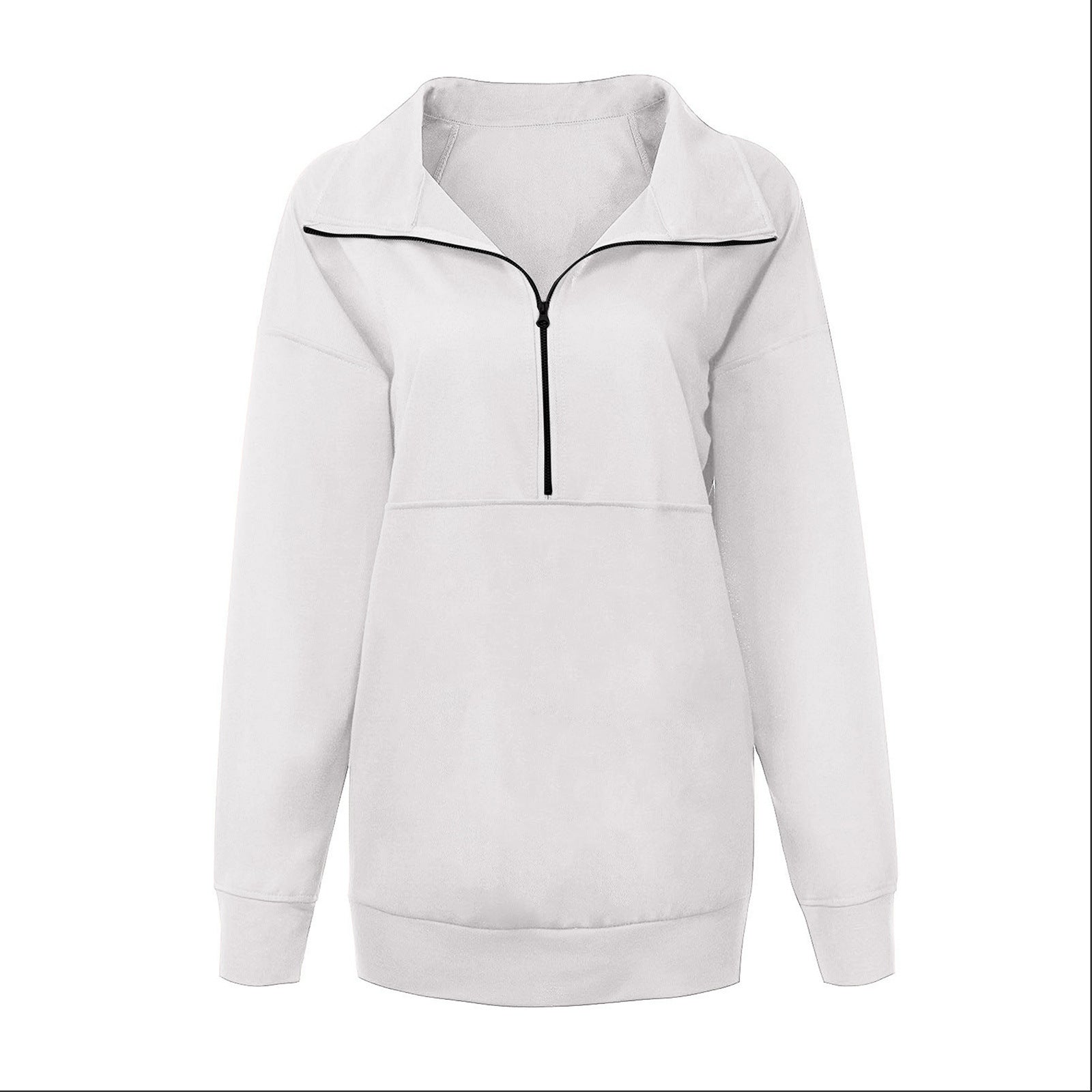 Women's Solid Zip-Up Stand Collar Long-Sleeve Hoodie