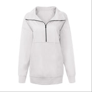 Women's Solid Zip-Up Stand Collar Long-Sleeve Hoodie