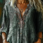 Boho Floral 3D Print Long-Sleeve Shirt – Lightweight Cotton Blend
