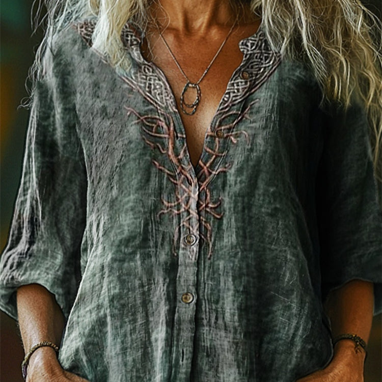 Boho Floral 3D Print Long-Sleeve Shirt – Lightweight Cotton Blend