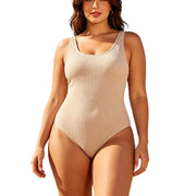 Pleated Textured Body-Con Fishtail U-Neck Beach Holiday Bodysuit