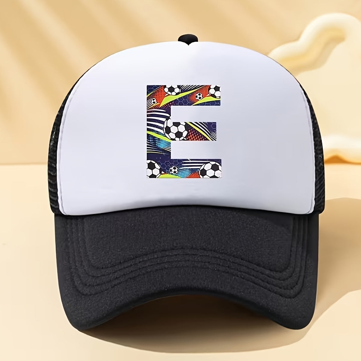 Kids Soccer-Themed Mesh Trucker Cap with A‑Z Letter Print