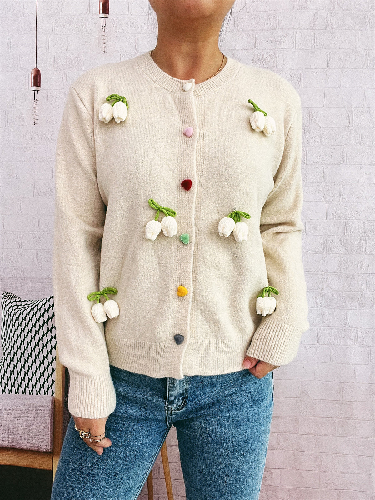 Three-dimensional Decoration Flower Cute Style Knit Casual Valentine's Day Sweater