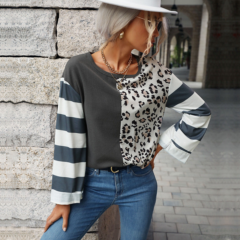 Waffle Knit Striped Pullover Sweater for Women