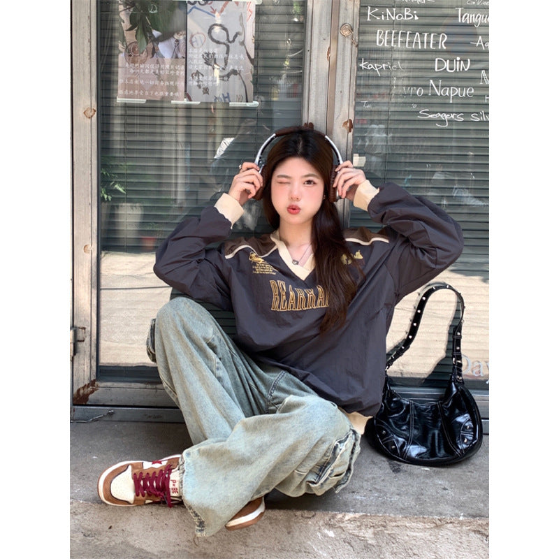 Women's American Print V-Neck Loose Casual Top