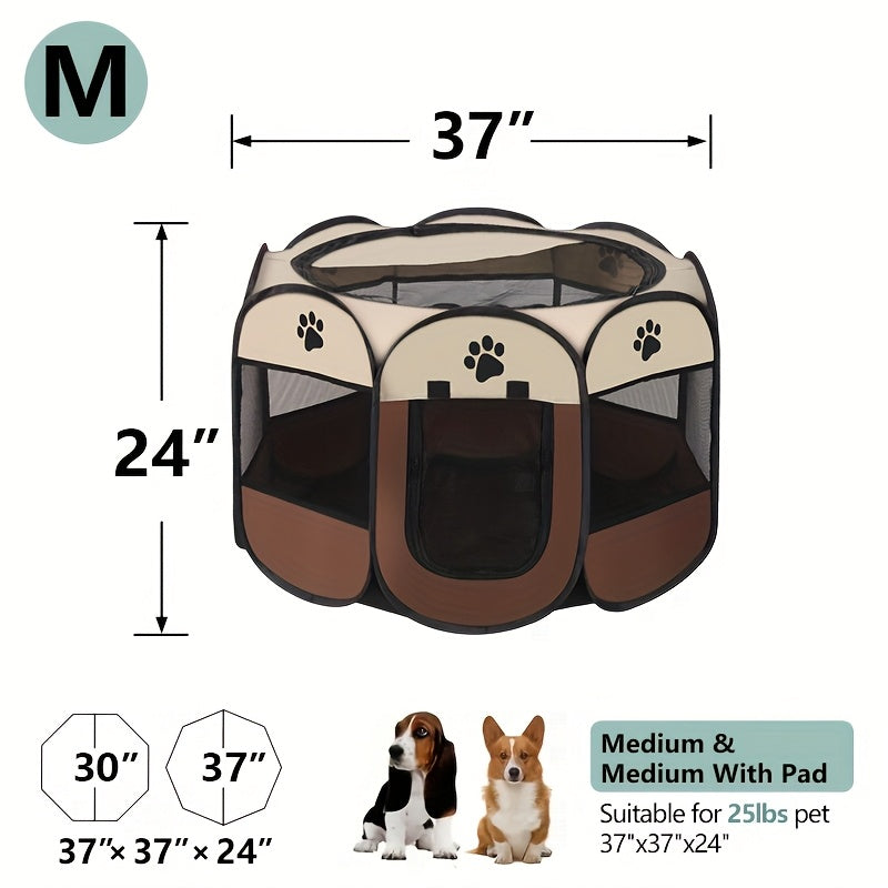 3-size Portable Pet Playpen With Removable Zipper & Mesh Ventilation - Foldable Octagonal Dog & Cat Fence, Durable Oxford Cloth With Paw Print Design, Lightweight & Sturdy Frame For Indoor/outdoor,