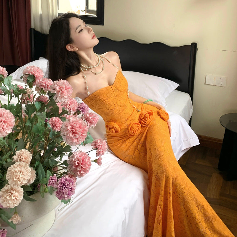 Women's Three-dimensional Floral Strapless Dress