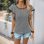 Slim-Fit Striped Bishop Sleeve Tee – Casual Chic for Everyday