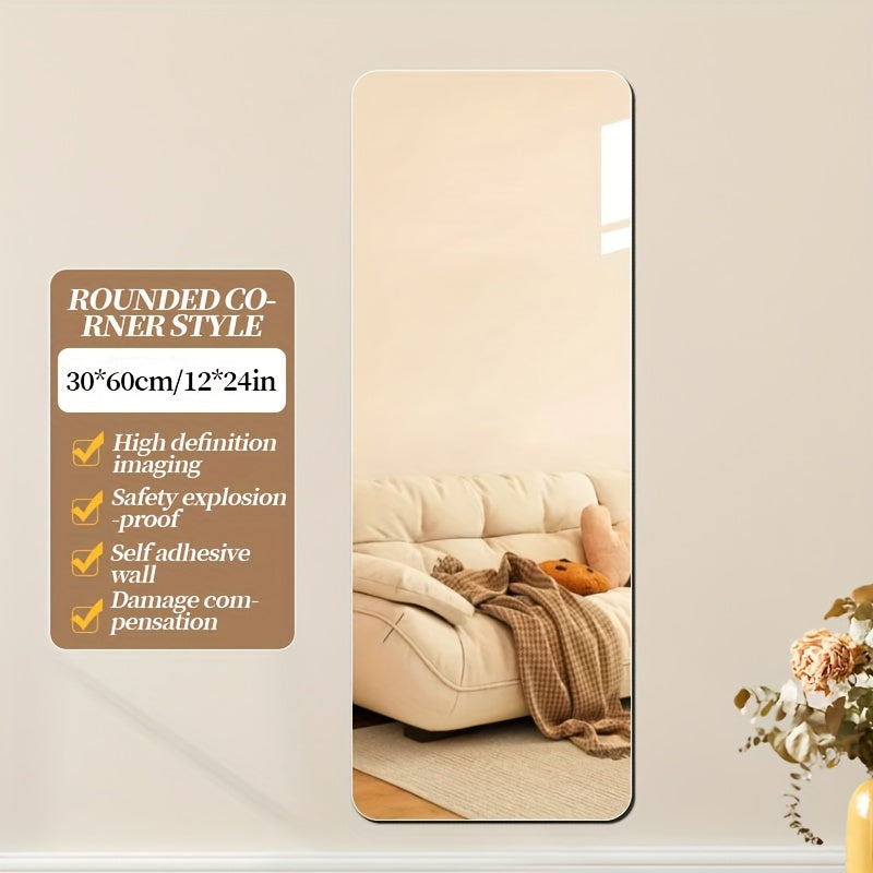 Suitable for Four Seasons /// 1pc Acrylic Full-Length Mirror, Self Adhesive, 11.81 Inches X 23.62 Inches, Shatterproof Protection, Suitable for Bedroom, Bathroom, Over Door Mirror, Locker Mirror…
