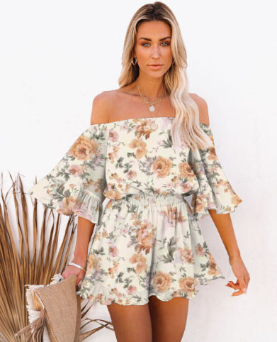 Chiffon Short Sleeve Loose Jumpsuit Romper