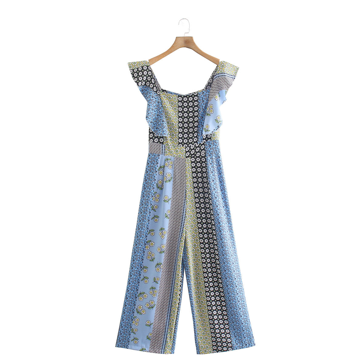 Women's Ruffled Print One-Piece Jumpsuit