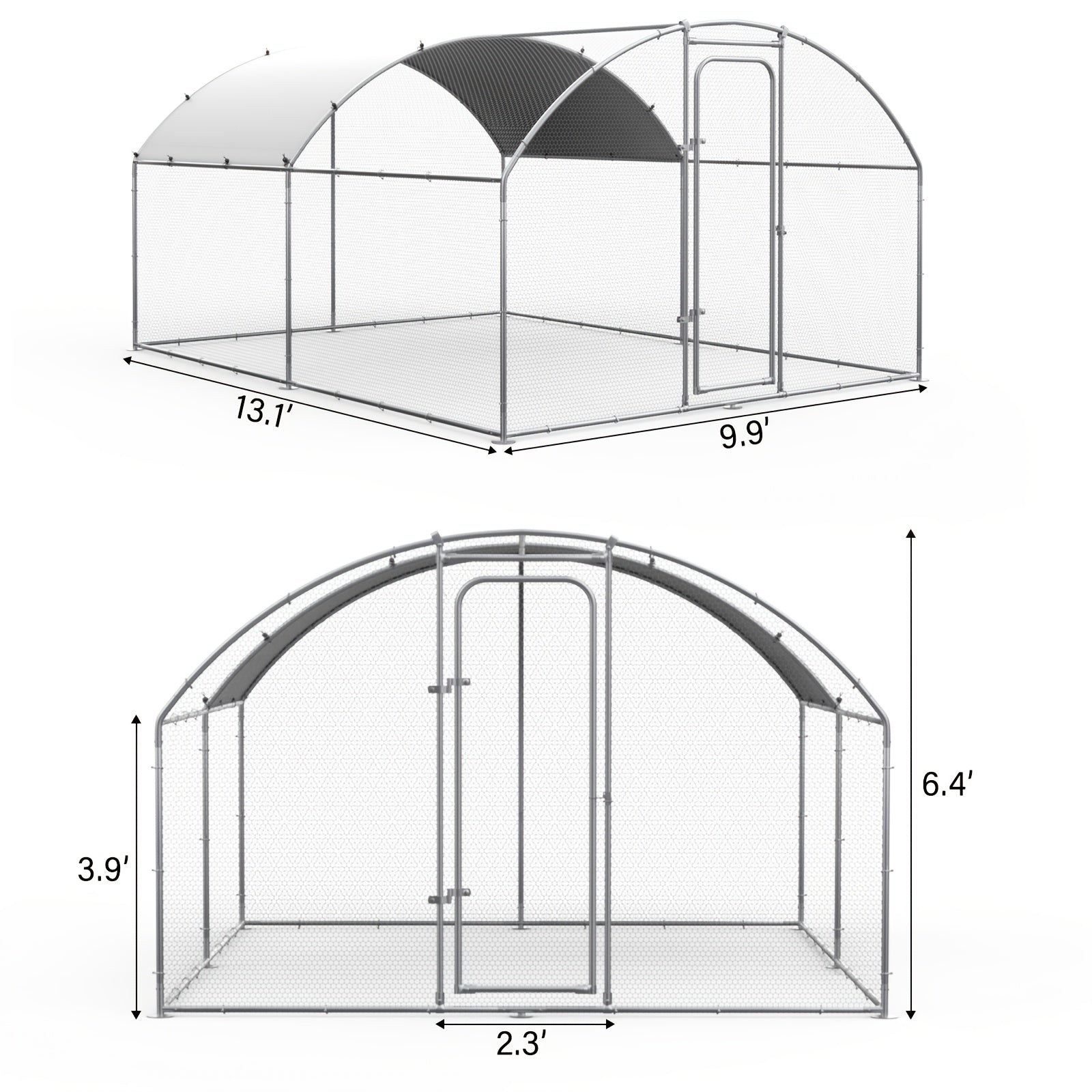 Large Metal Chicken Coop Upgrade with Tri-Support Wire Mesh Run and UV-Blocking Cover