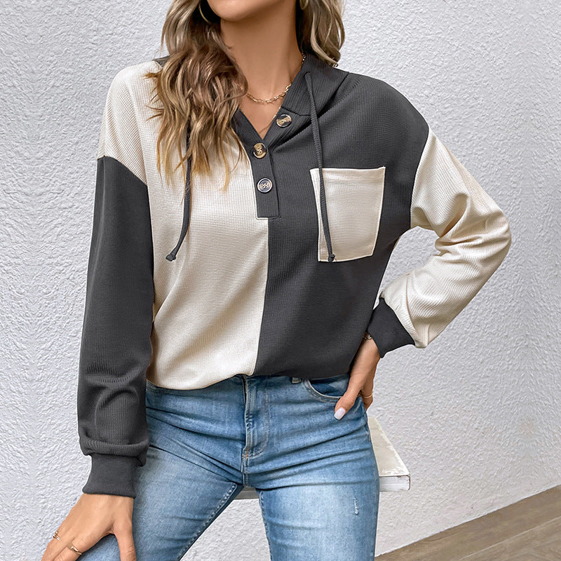 Chic Colorblock Hooded Pullover Sweater for Women