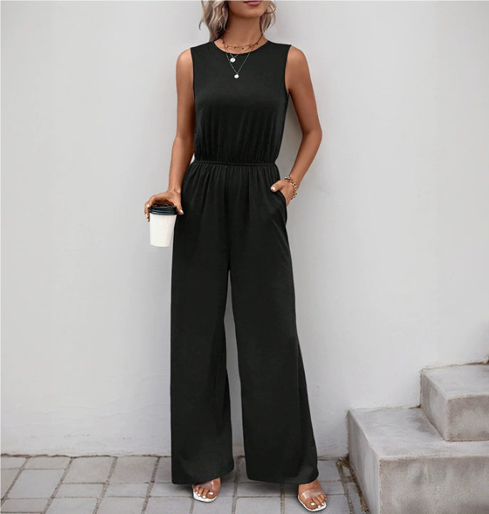 Womens Sleeveless Minimalist High-Waisted Jumpsuit