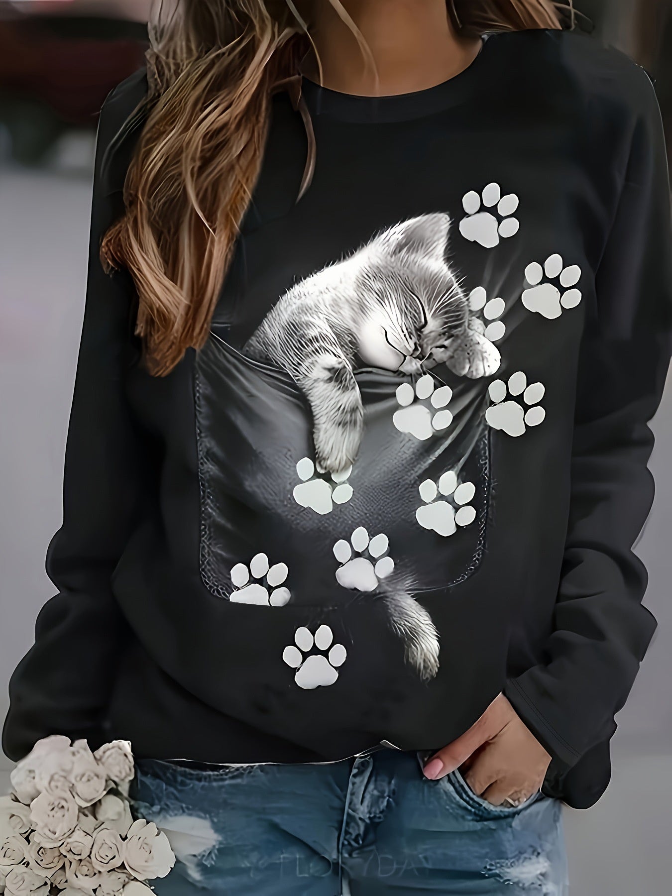 Plus Size 3D Printed Casual Long Sleeve Hoodie