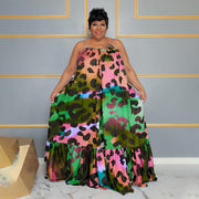 Plus-size Womens Fashion Printed Strap Dress