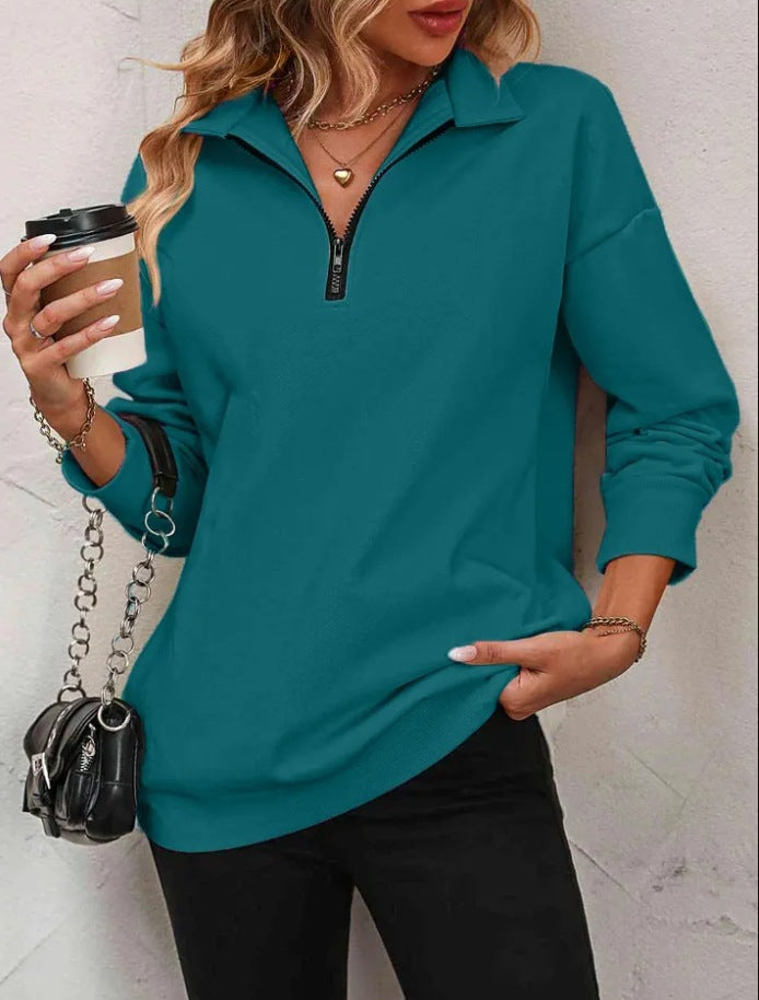 Women's Half-Zip Pullover Stylish Long-Sleeve Sweatshirt