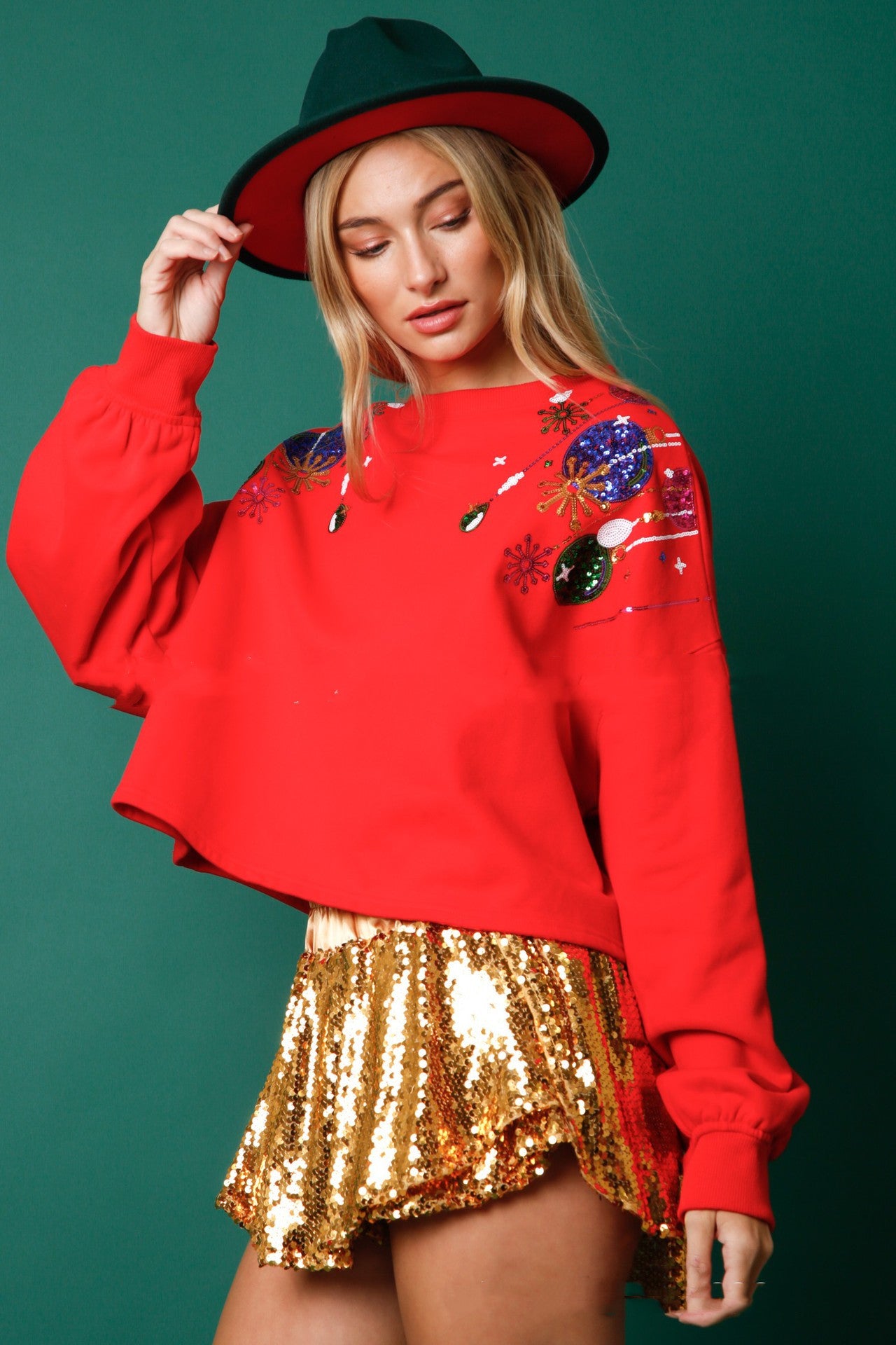 Women's Christmas Sequined Round Neck Holiday Pullover Sweater