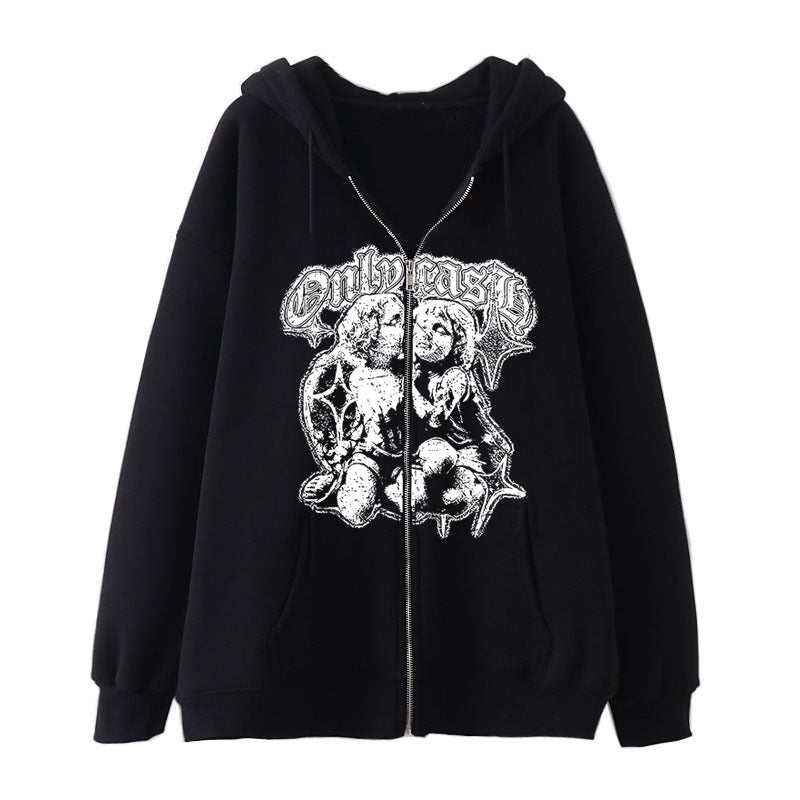 Women's Angel Wings Zip-Up Casual Streetwear Hoodie