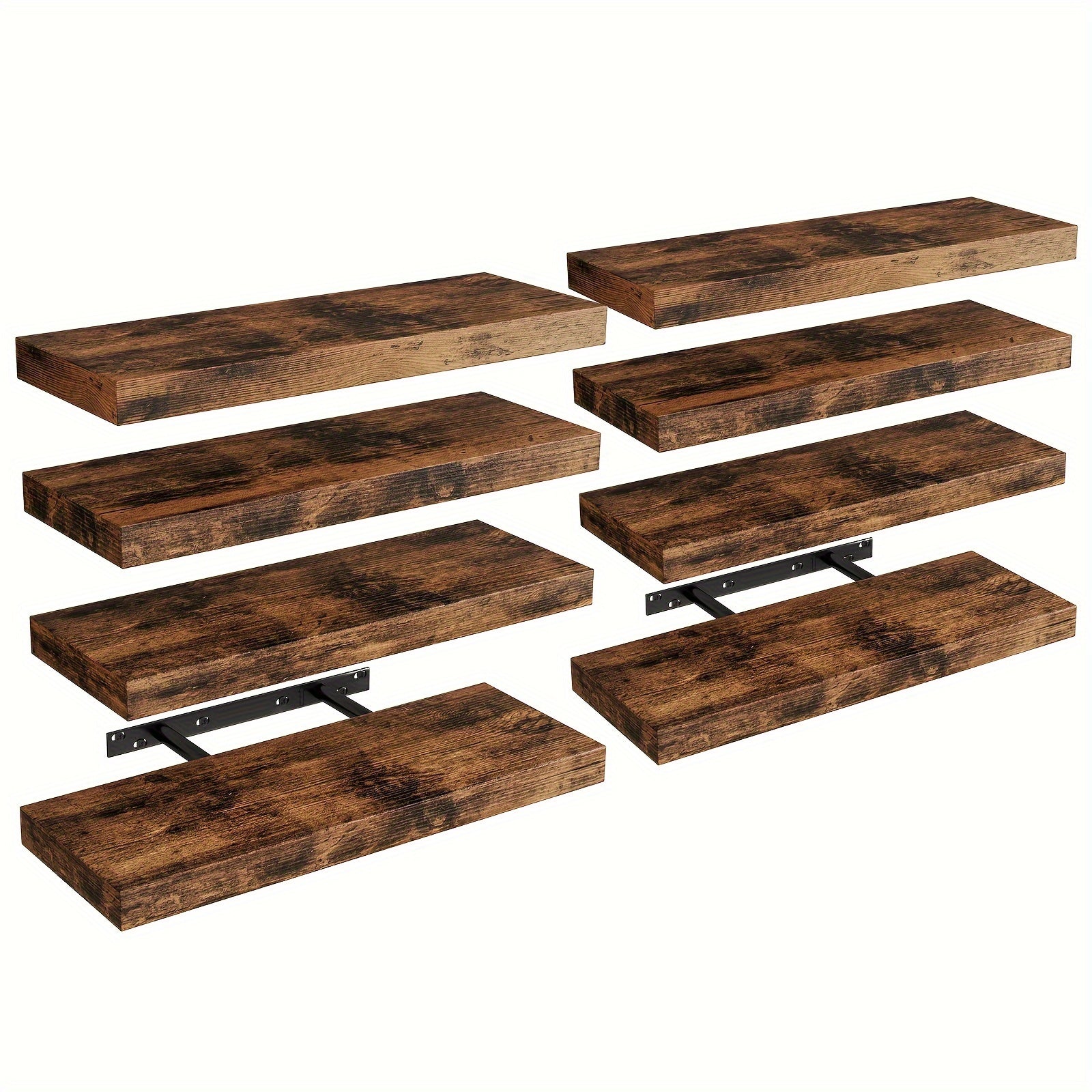 Rustic floating wall shelves with invisible brackets in brown or black finish