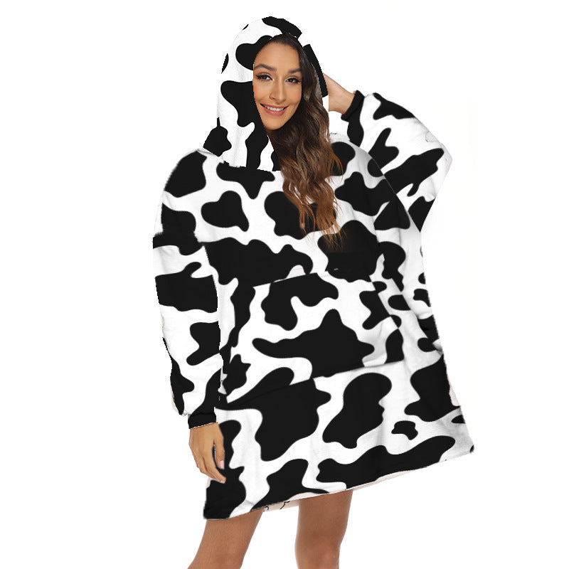 Cozy White Leopard Print Oversized Hooded Sweater