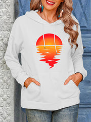 Women's Sun Print Drawstring Casual Hoodie