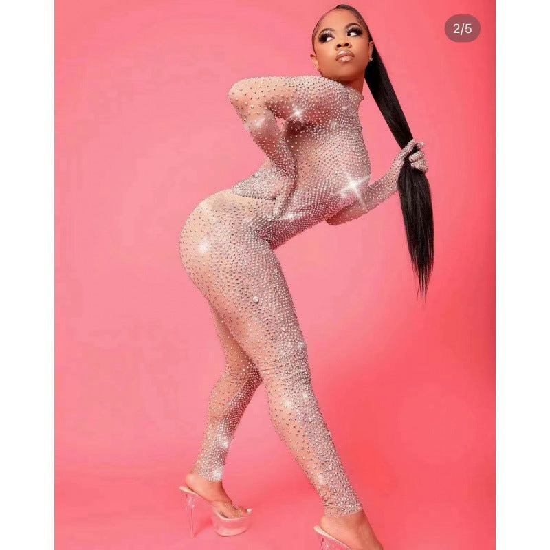 Sparkling Diamond Stretch Clubwear Jumpsuit