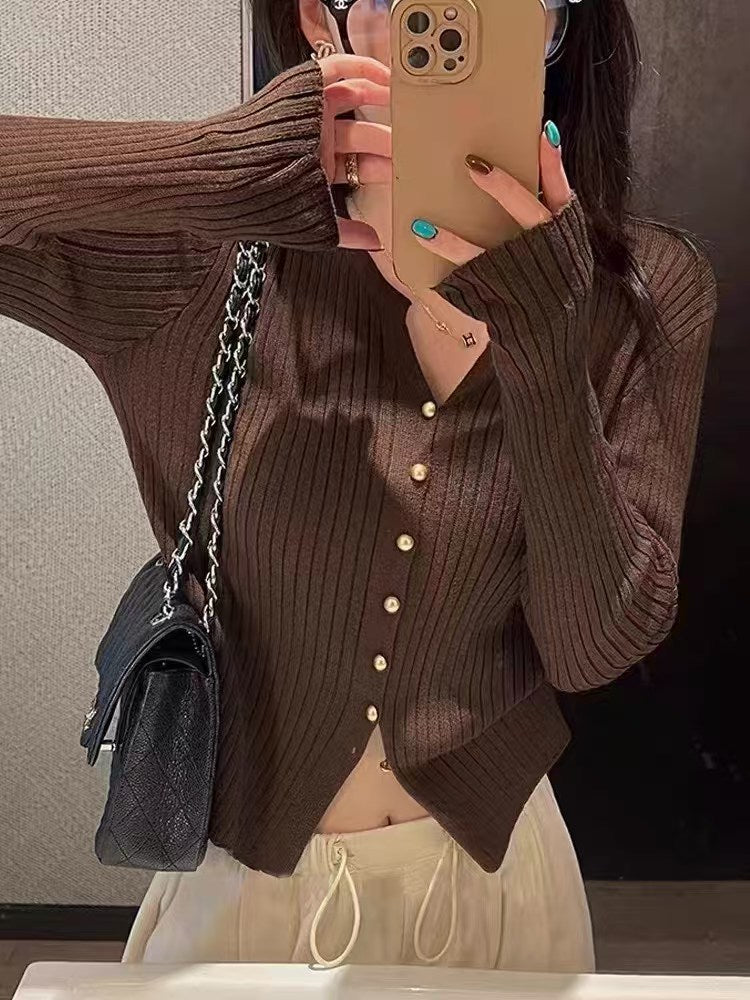 Womens Simple Solid-color Knitted Cardigan Coat