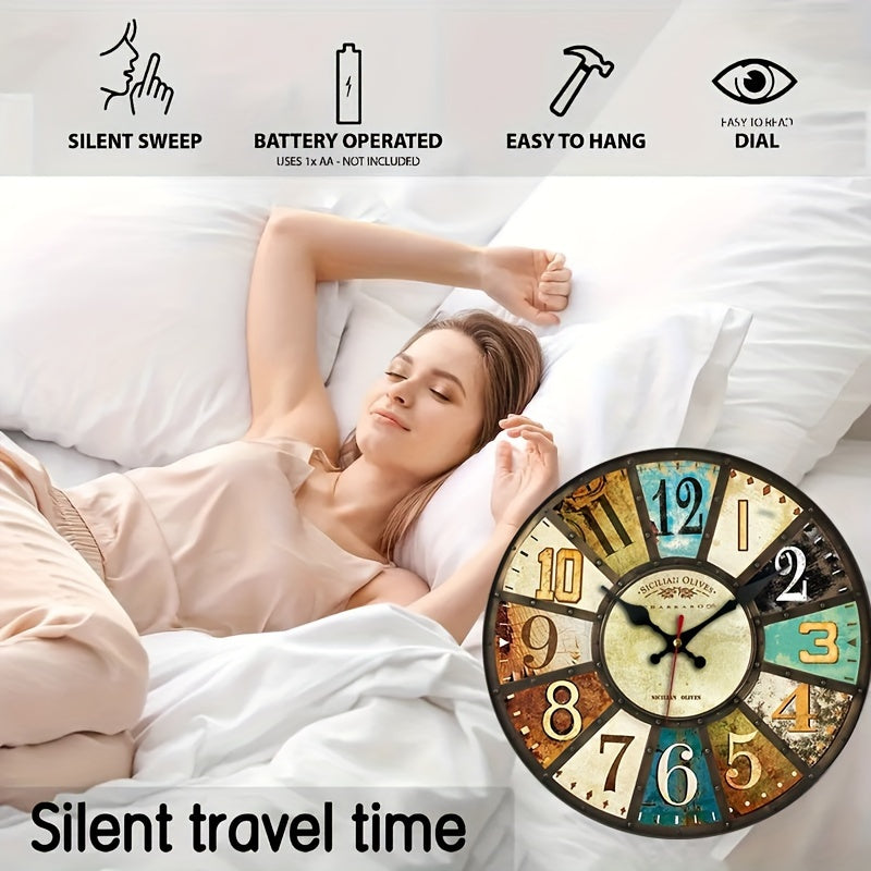 Vintage-Inspired Silent Wall Clock - Battery Operated, Perfect for Bedroom, Living Room, Office, Kitchen & Bathroom Decor