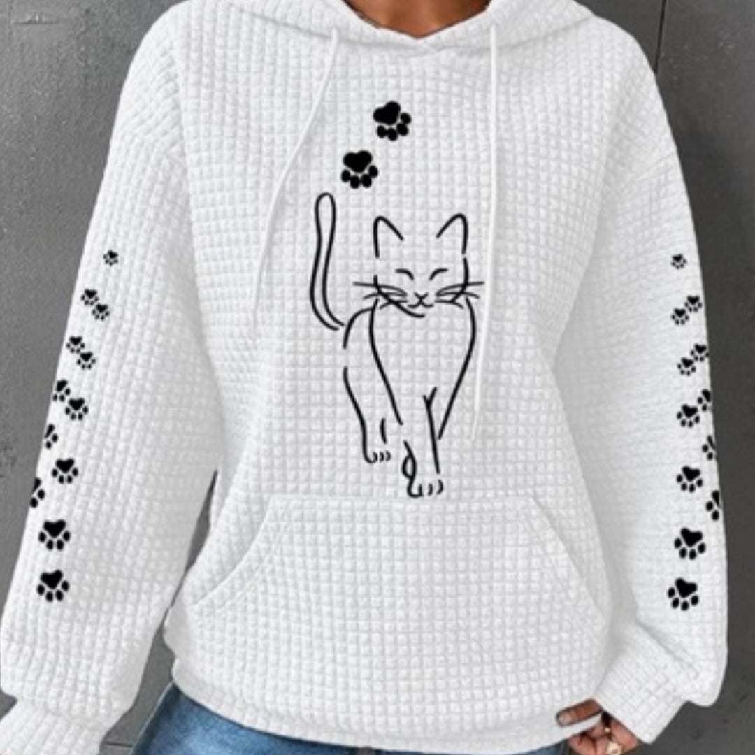 Cozy Waffle Knit Letter Print Hooded Sweatshirt