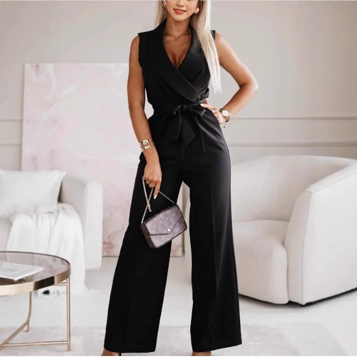 Elegant Sleeveless Wide-Leg Jumpsuit with Belt