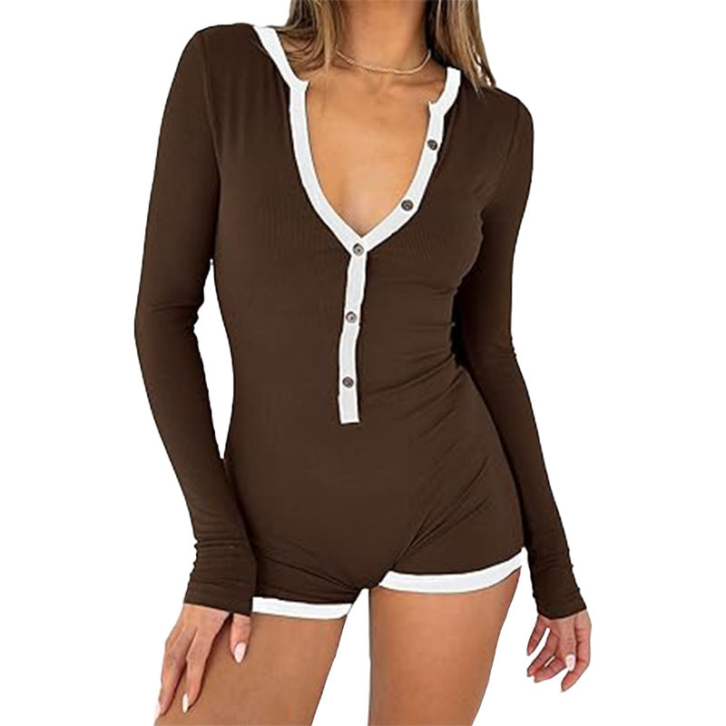Shapewear V Neck Slim Fit Long Sleeve Jumpsuit