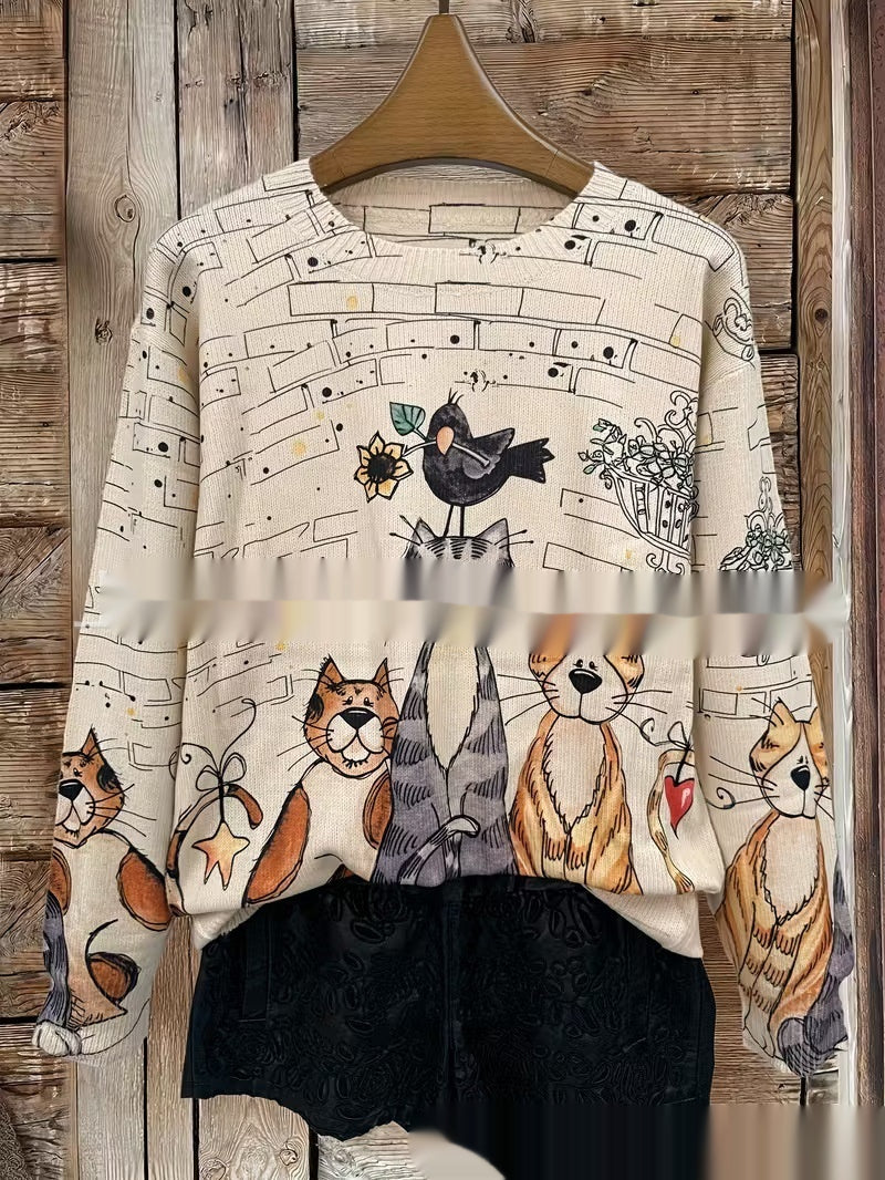 Printed Stripe Imitation Sweater Women's Autumn and Winter New Style