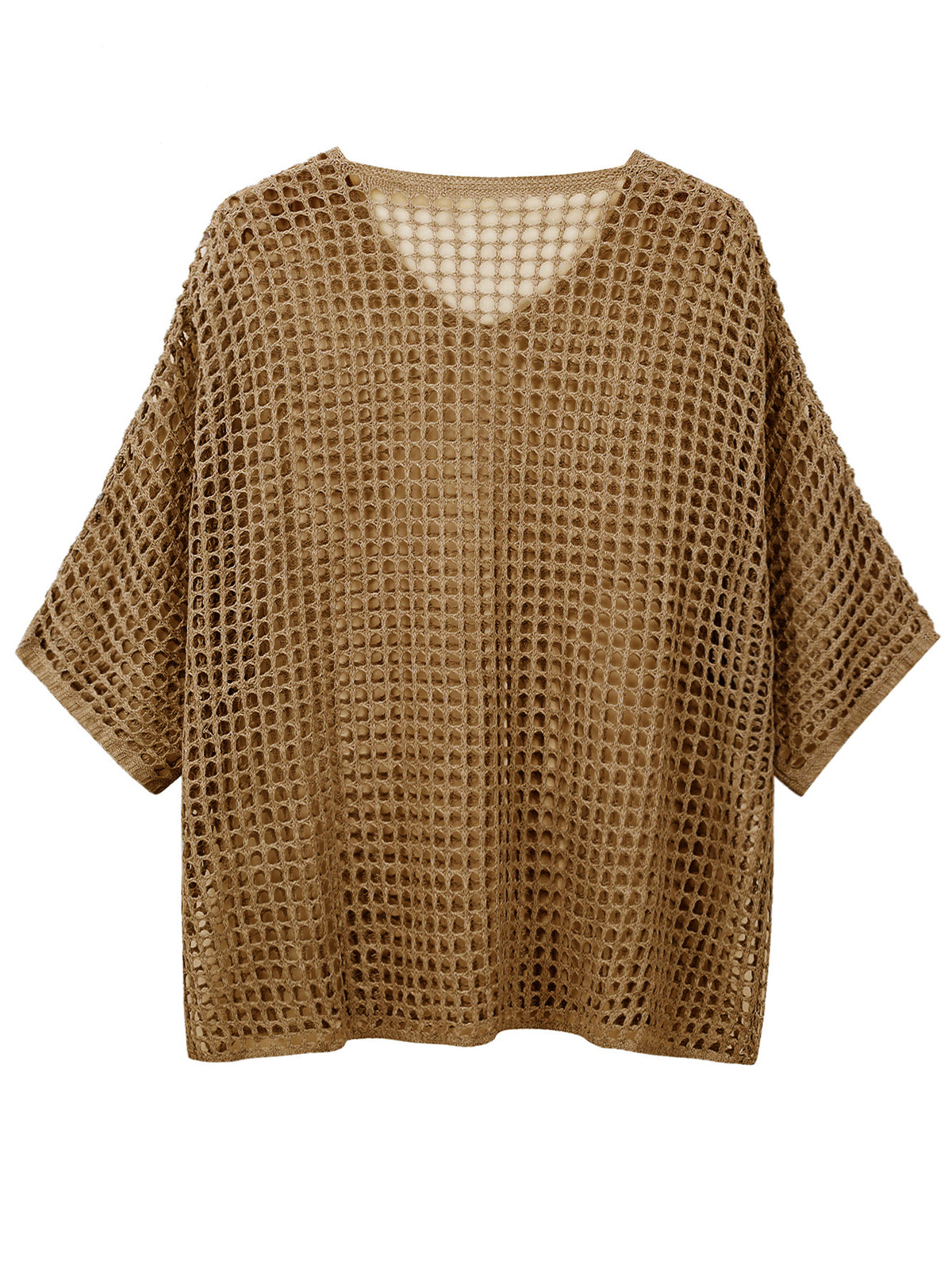 V Neck Hollow Out Knit Tunic Top Batwing Half Sleeve Loose Mesh Cover Up