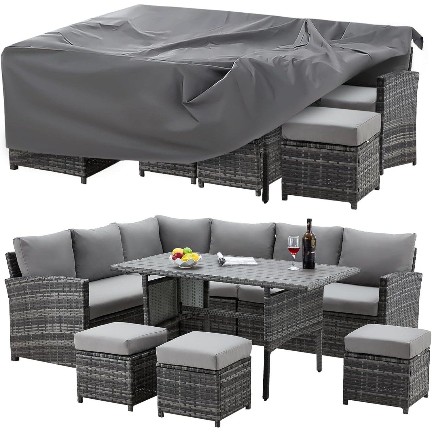Grey Large Patio Furniture Set Cover - 90.5 X 72.5 X 27.5 Inches Waterproof Rectangular Cover for Outdoor Table And Chair Set, Easy-On And Wipe-Clean for Backyard
