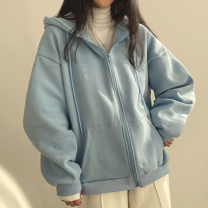 Plush Lined Zip-Up Hooded Sweatshirt Jacket