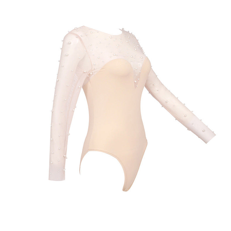 Chic Sheer Foam Mesh Long Sleeve Casual Jumpsuit