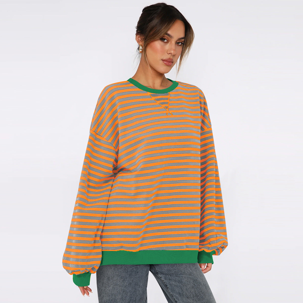 Chic Striped Bishop Sleeve Sweater for Women