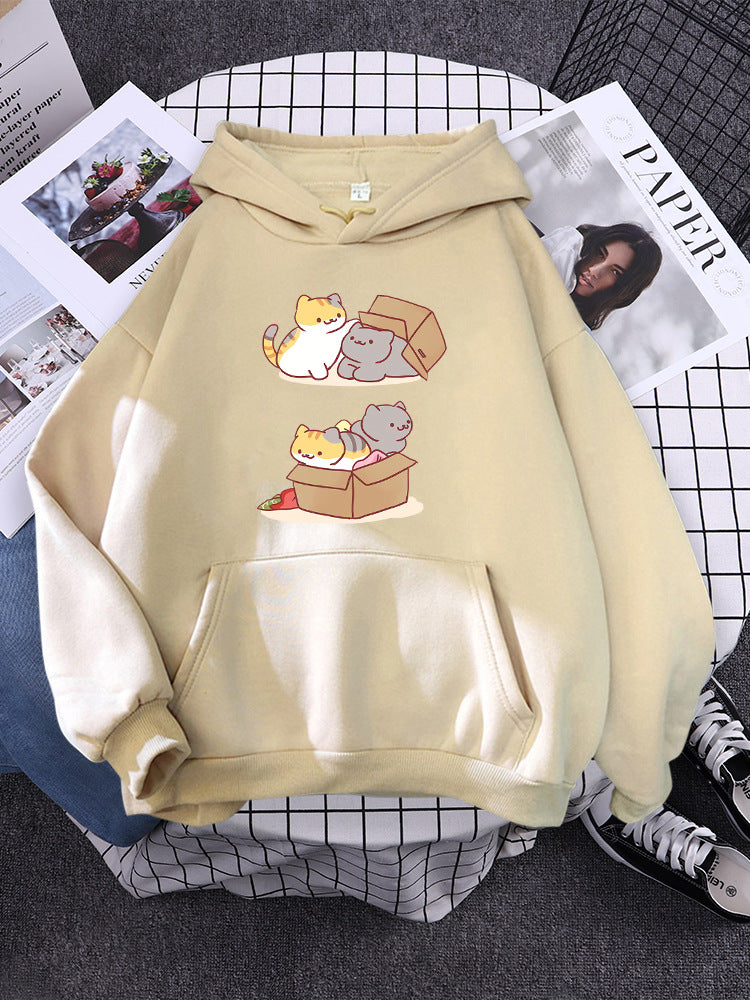 Cute Cat Hide & Seek Graphic Hoodie for Women
