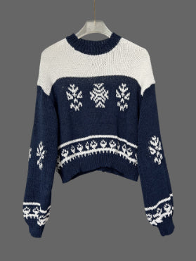 Autumn and Winter New Pullover Round Neck Contrast Color Sweaters Women's Clothing
