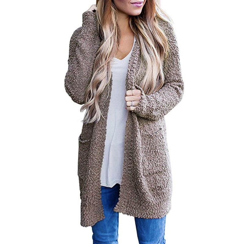 Cozy Fleece Double-Pocket Knit Cardigan Sweater