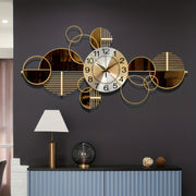 31x17 Inch Large Modern Metal Wall Clock - Silent Non-Ticking Golden Geometric Art Deco Design with Black Face & Golden Hands, Large Irregular Shaped Minimalist Clock for Living Room, Bedroom, Office - Luxury Large Wall Clock for Decor