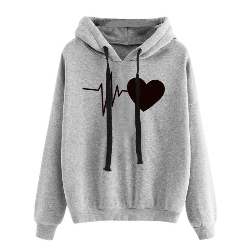 Cute Heart Print Streetwear Hoodie for Women