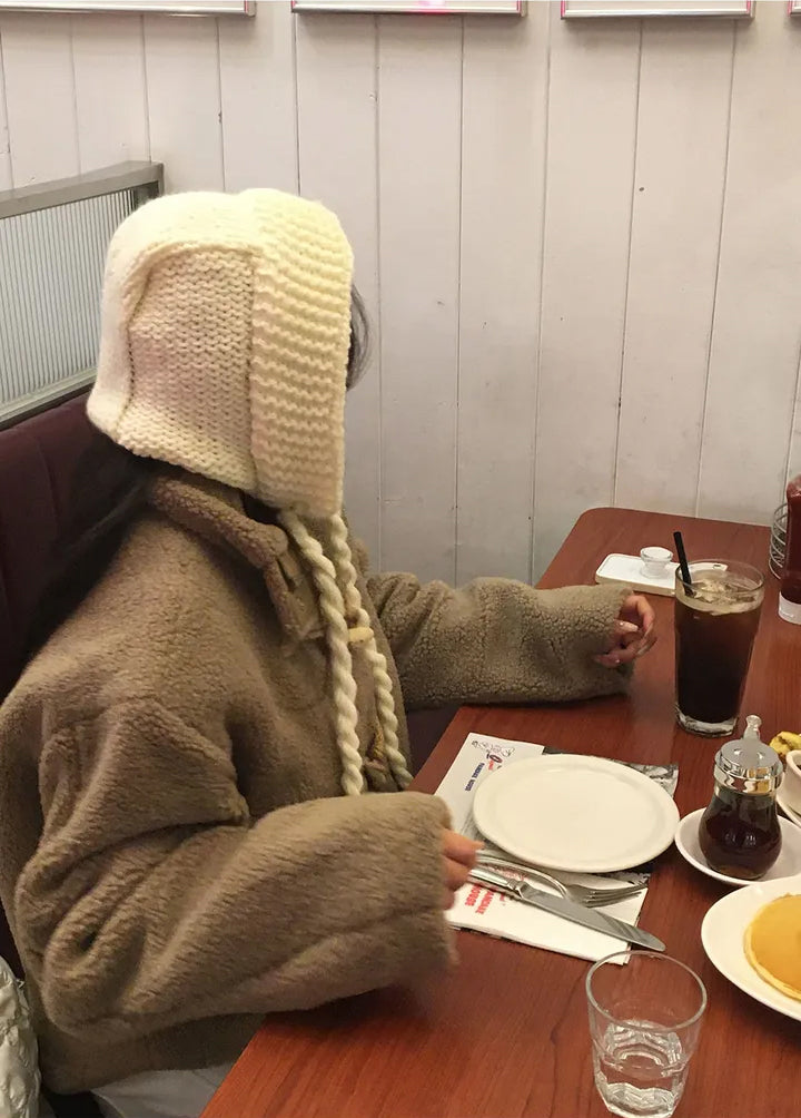 Women's Cozy Furry Winter Coat with Horn Buttons