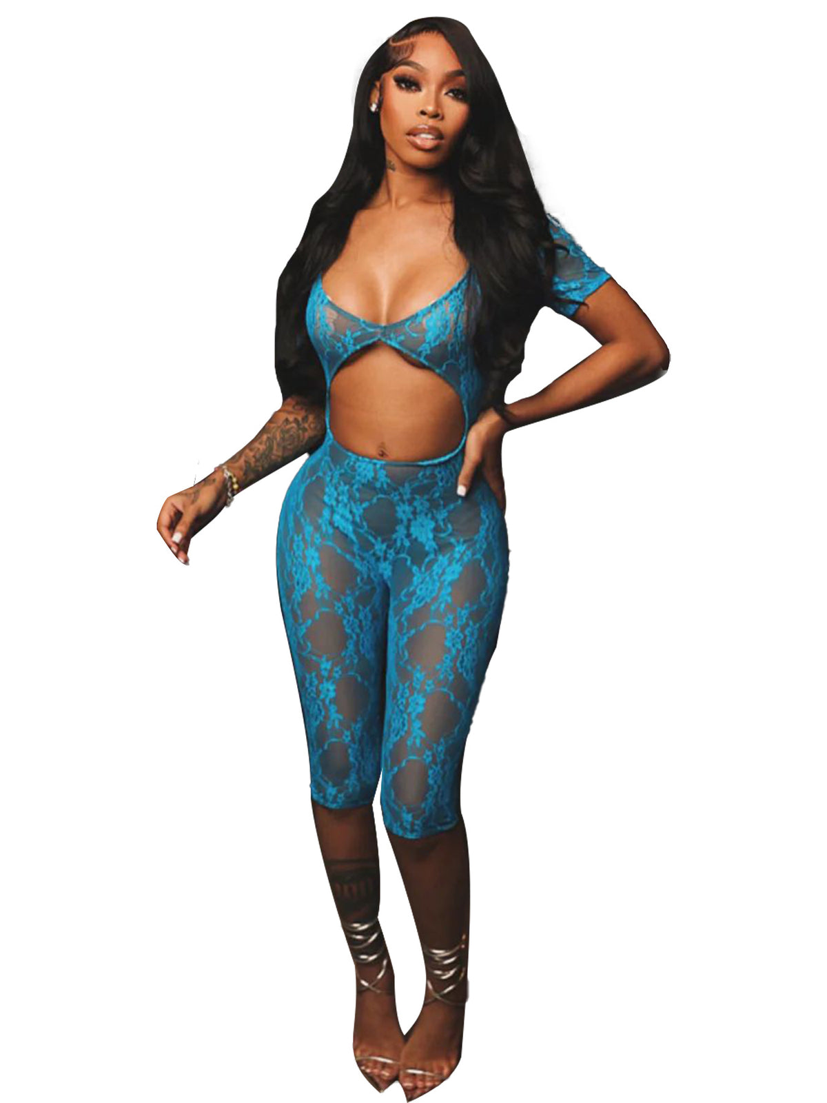 Lace Big U-neck Cropped Jumpsuit